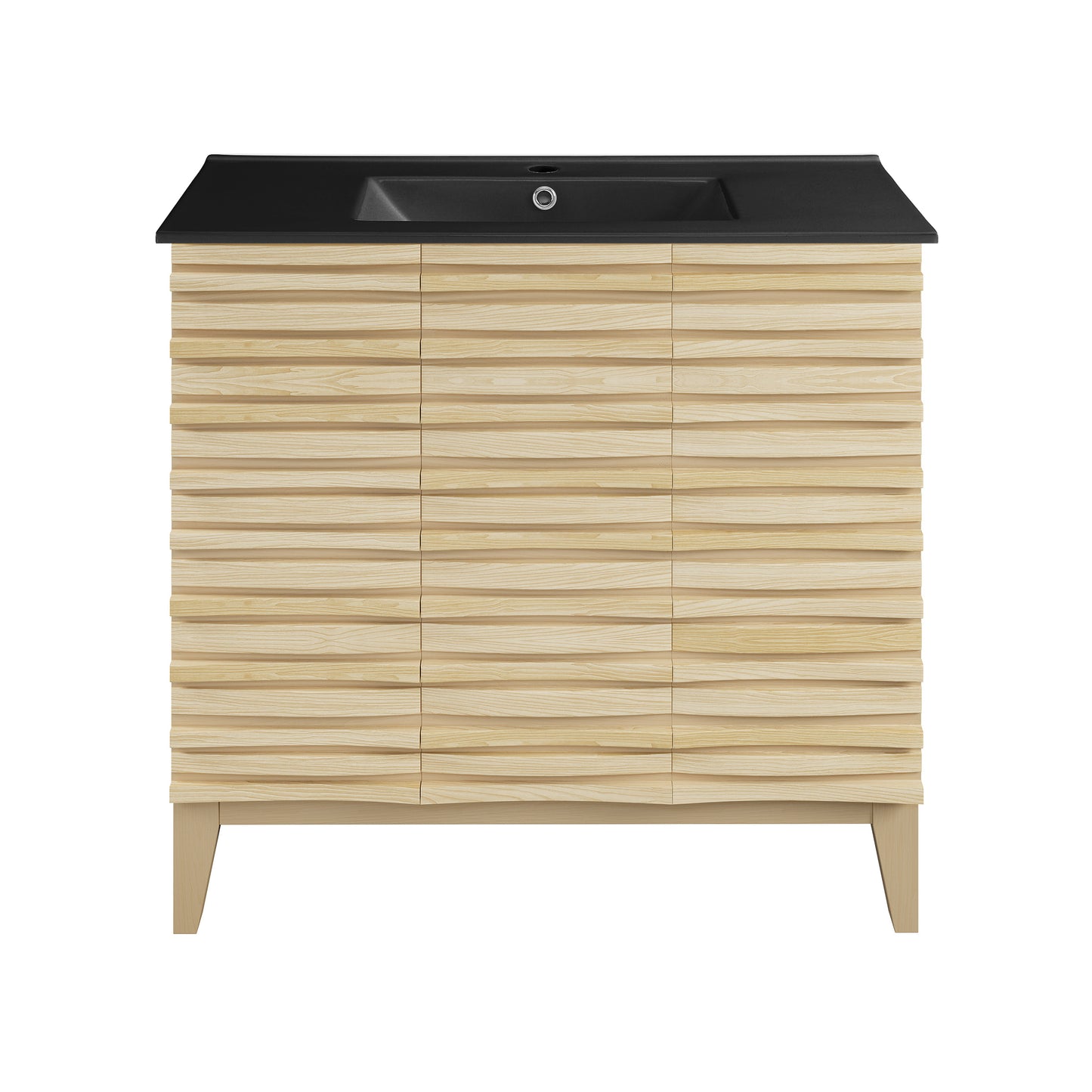 Swiss Madison, Cascade 36 in. Natural oak Bathroom Vanity With Black Ceramic Sink Top