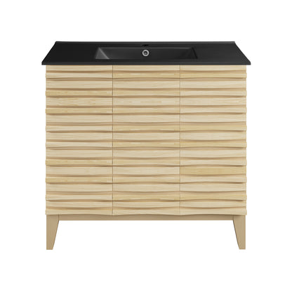 Swiss Madison, Cascade 36 in. Natural oak Bathroom Vanity With Black Ceramic Sink Top