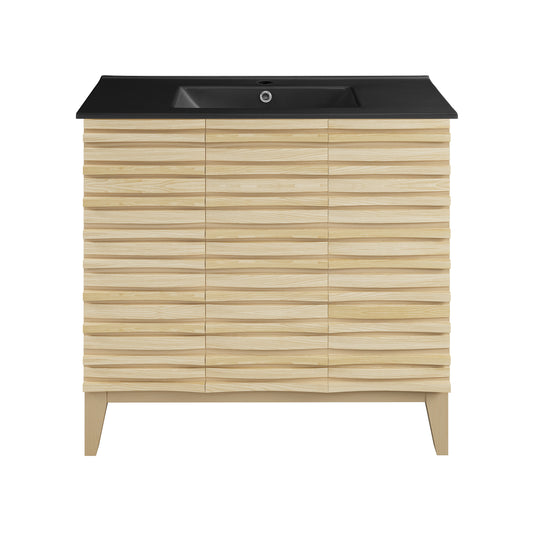 Swiss Madison, Cascade 36 in. Natural oak Bathroom Vanity With Black Ceramic Sink Top