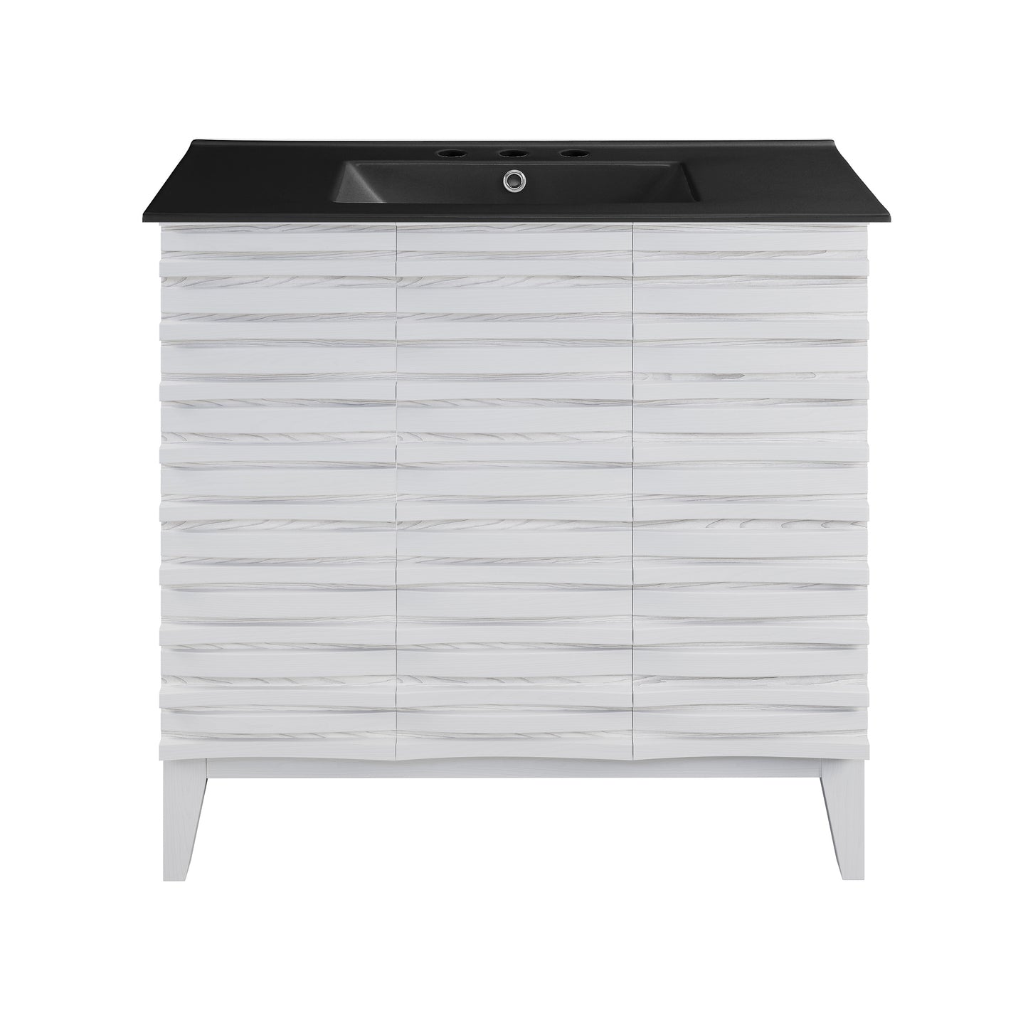 Swiss Madison, Cascade 36 in. White Oak Bathroom Vanity With Black, 3-Hole Ceramic Sink Top