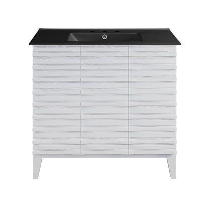 Swiss Madison, Cascade 36 in. White Oak Bathroom Vanity With Black, 3-Hole Ceramic Sink Top