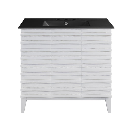 Swiss Madison, Cascade 36 in. White Oak Bathroom Vanity With Black, 3-Hole Ceramic Sink Top