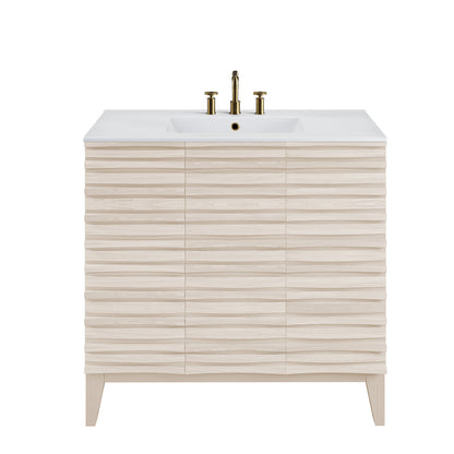 Swiss Madison, Cascade 36 in. White Oak Bathroom Vanity With White, 3-Hole Ceramic Sink Top