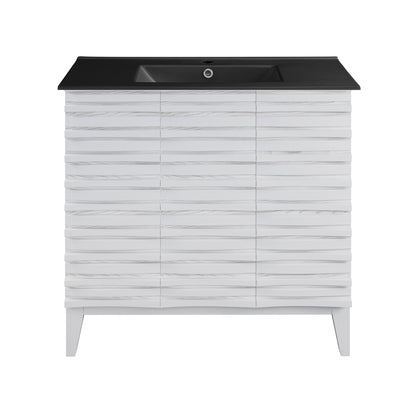 Swiss Madison, Cascade 36 in. White Oak Bathroom Vanity With Black Ceramic Sink Top