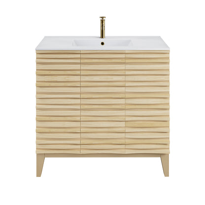 Swiss Madison, Cascade 36" Freestanding Bathroom Vanity in Natural oak with Sink Top