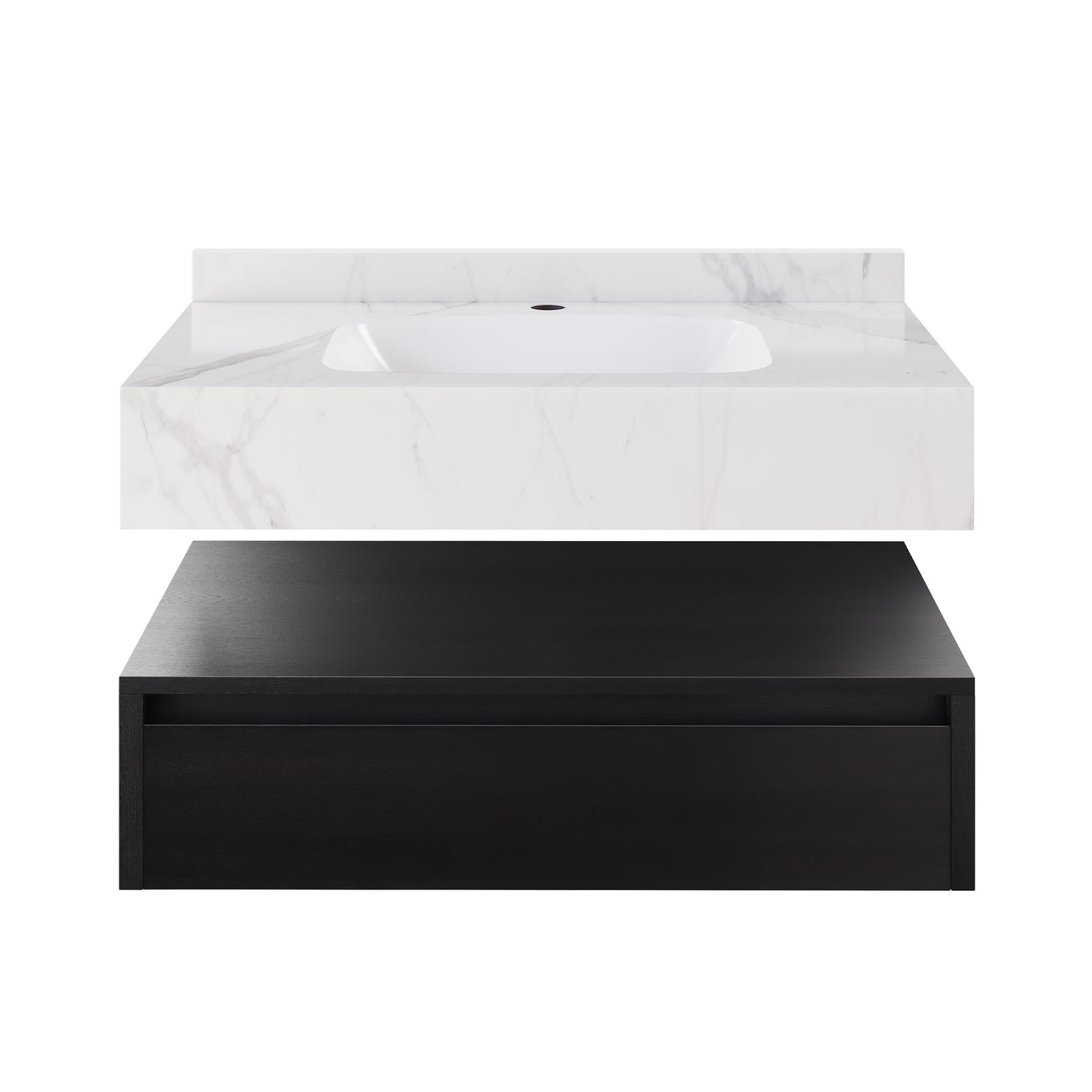 Swiss Madison, Avancer 36" Wall-Mounted Bathroom Vanity in Black Oak with White Marble Sink Top