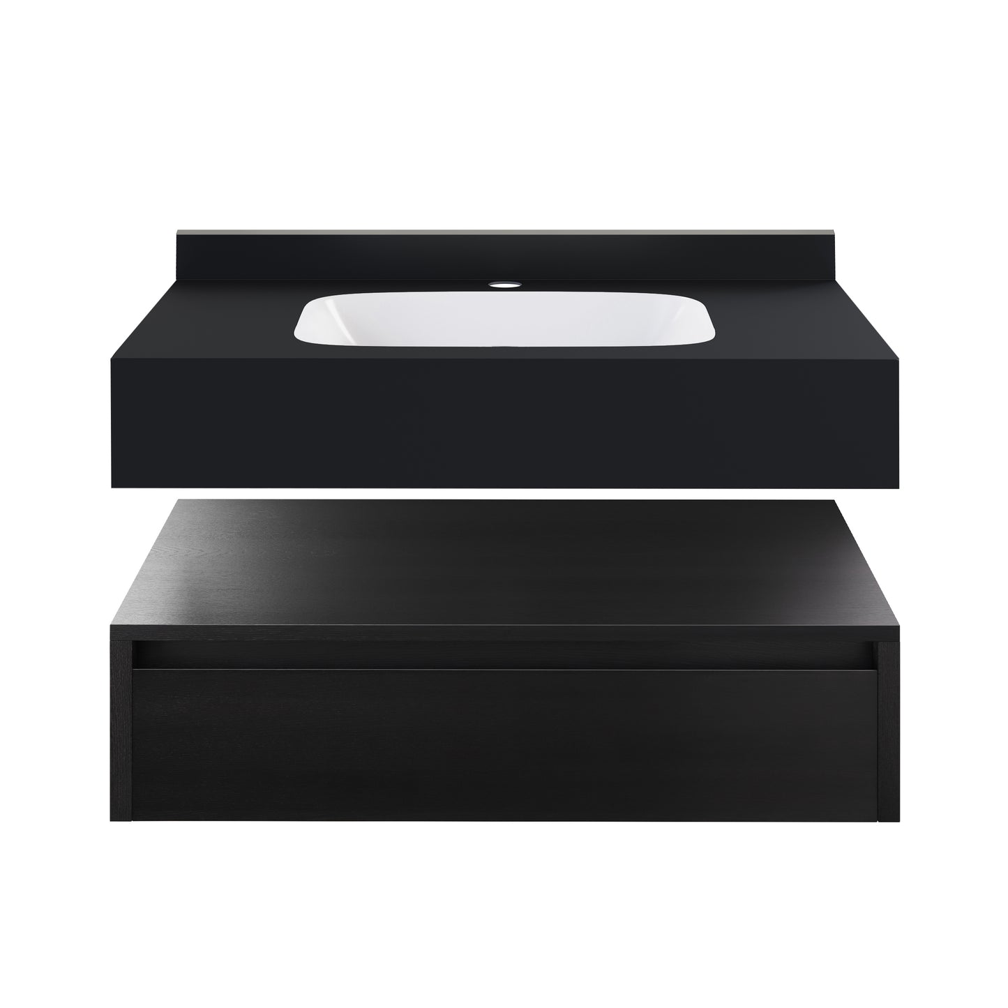 Swiss Madison, Avancer 36" Wall-Mounted Bathroom Vanity in Black Oak with Black Marble Sink Top