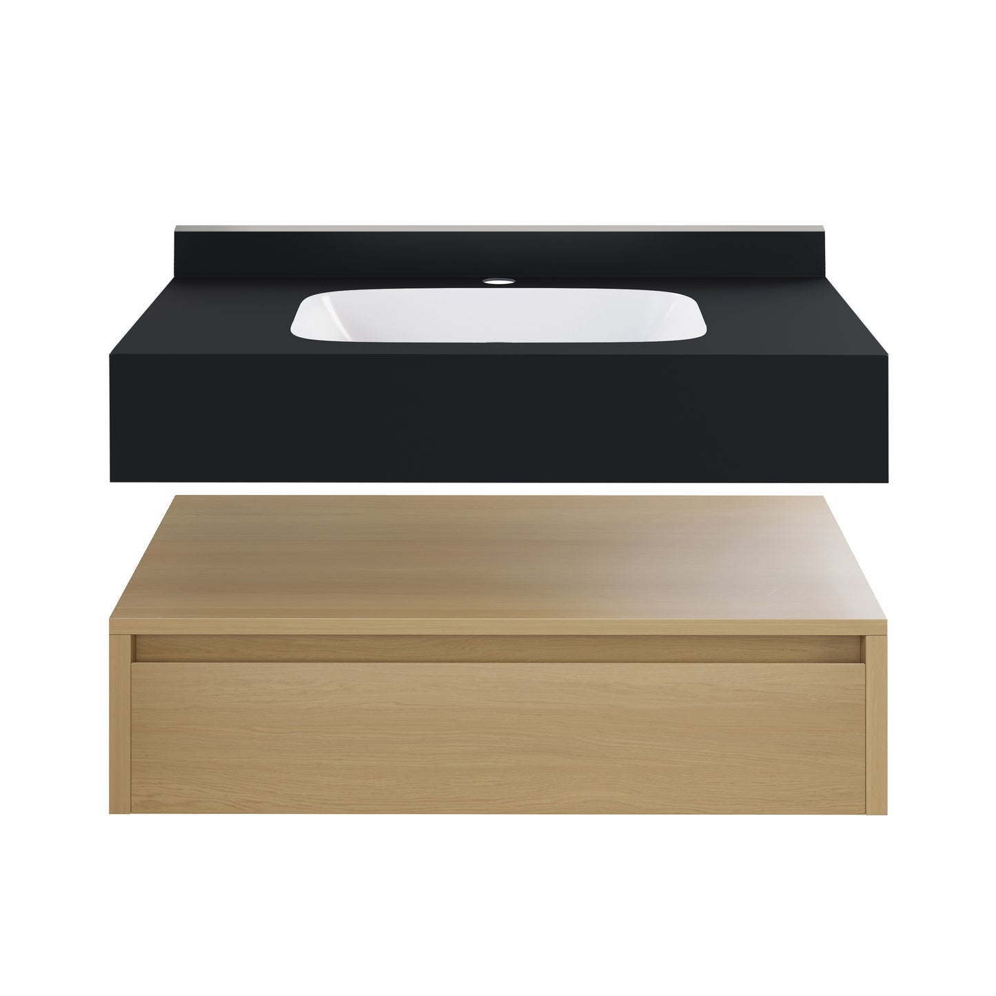 Swiss Madison, Avancer 36" Wall-Mounted Bathroom Vanity in Natural Oak with Black Marble Sink Top