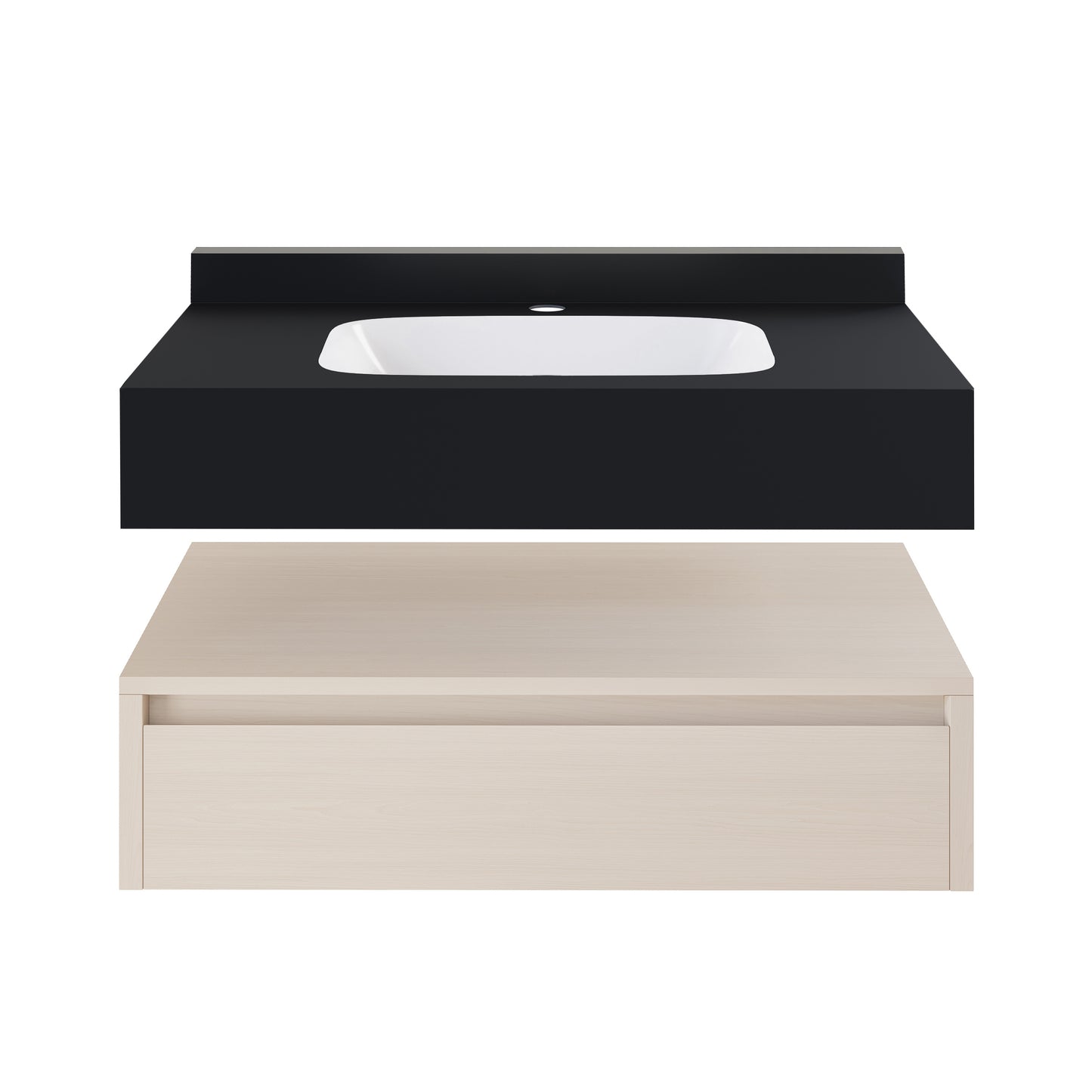 Swiss Madison, Avancer 36" Wall-Mounted Bathroom Vanity in White Oak with Black Marble Sink Top