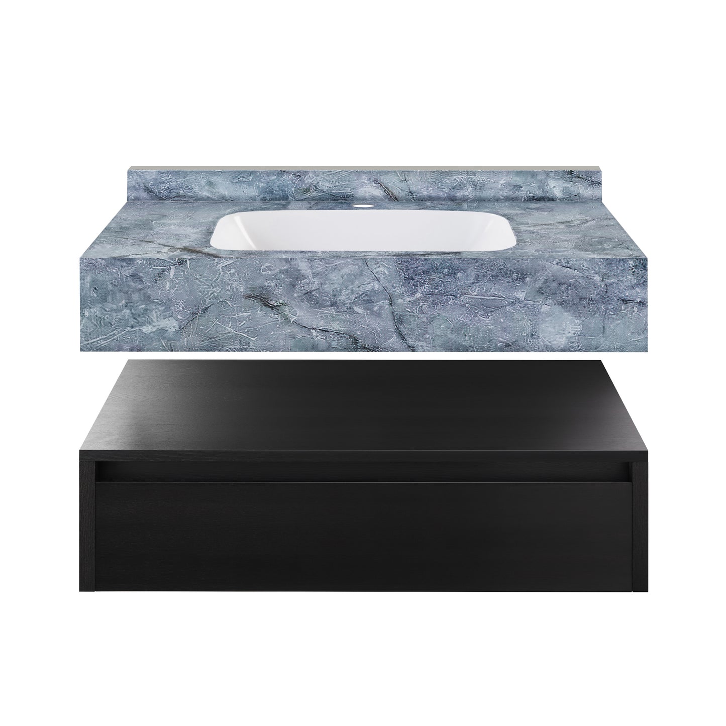 Swiss Madison, Avancer 36" Wall-Mounted Bathroom Vanity in Black Oak with Blue Celeste Sink Top