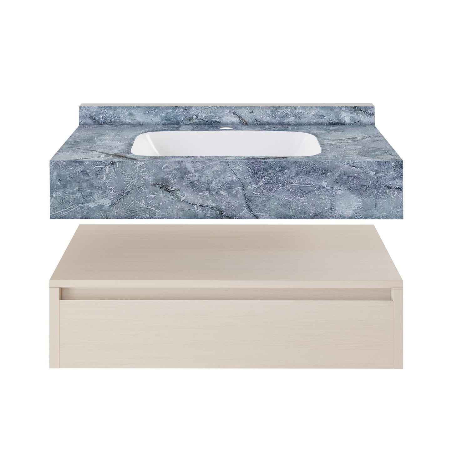 Swiss Madison, Avancer 36" Wall-Mounted Bathroom Vanity in White Oak with Blue Celeste Sink Top