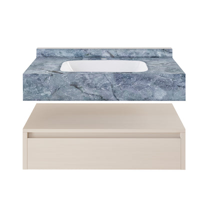 Swiss Madison, Avancer 36" Wall-Mounted Bathroom Vanity in White Oak with Blue Celeste Sink Top