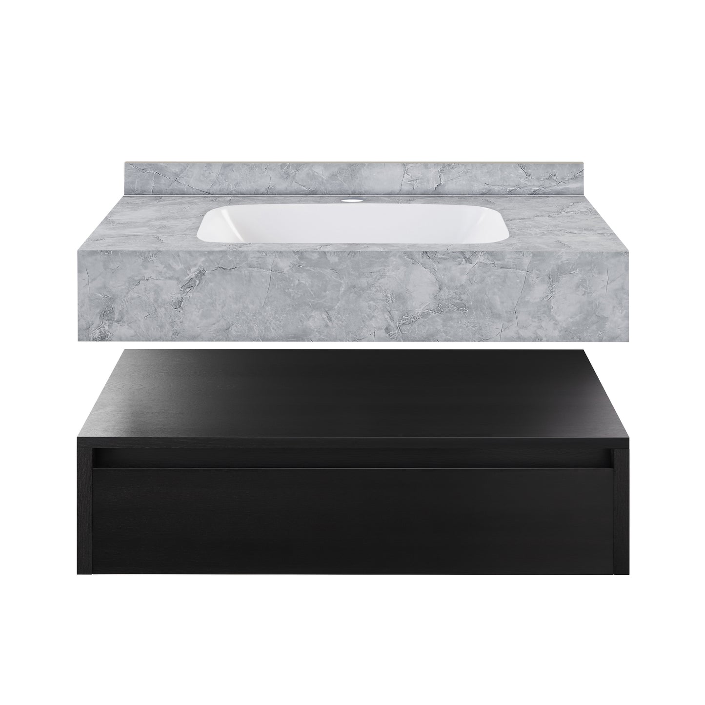 Swiss Madison, Avancer 36" Wall-Mounted Bathroom Vanity in Black Oak with Storm Grey Sink Top
