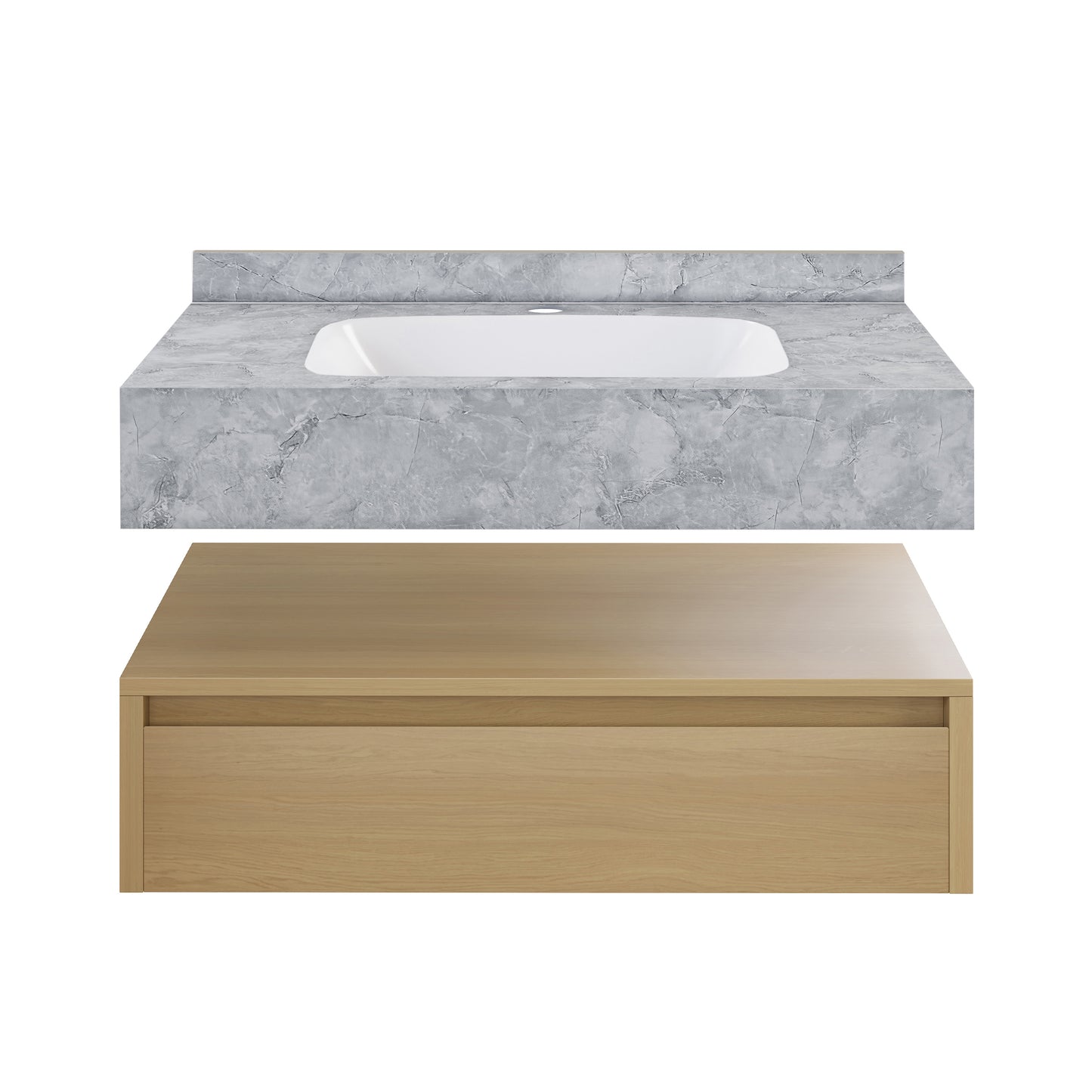 Swiss Madison, Avancer 36" Wall-Mounted Bathroom Vanity in Natural Oak with Storm Grey Sink Top