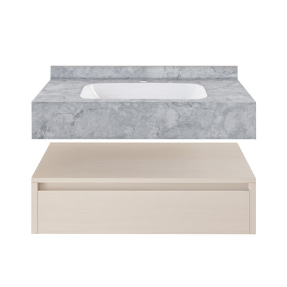 Swiss Madison, Avancer 36" Wall-Mounted Bathroom Vanity in White Oak with Storm Grey Sink Top
