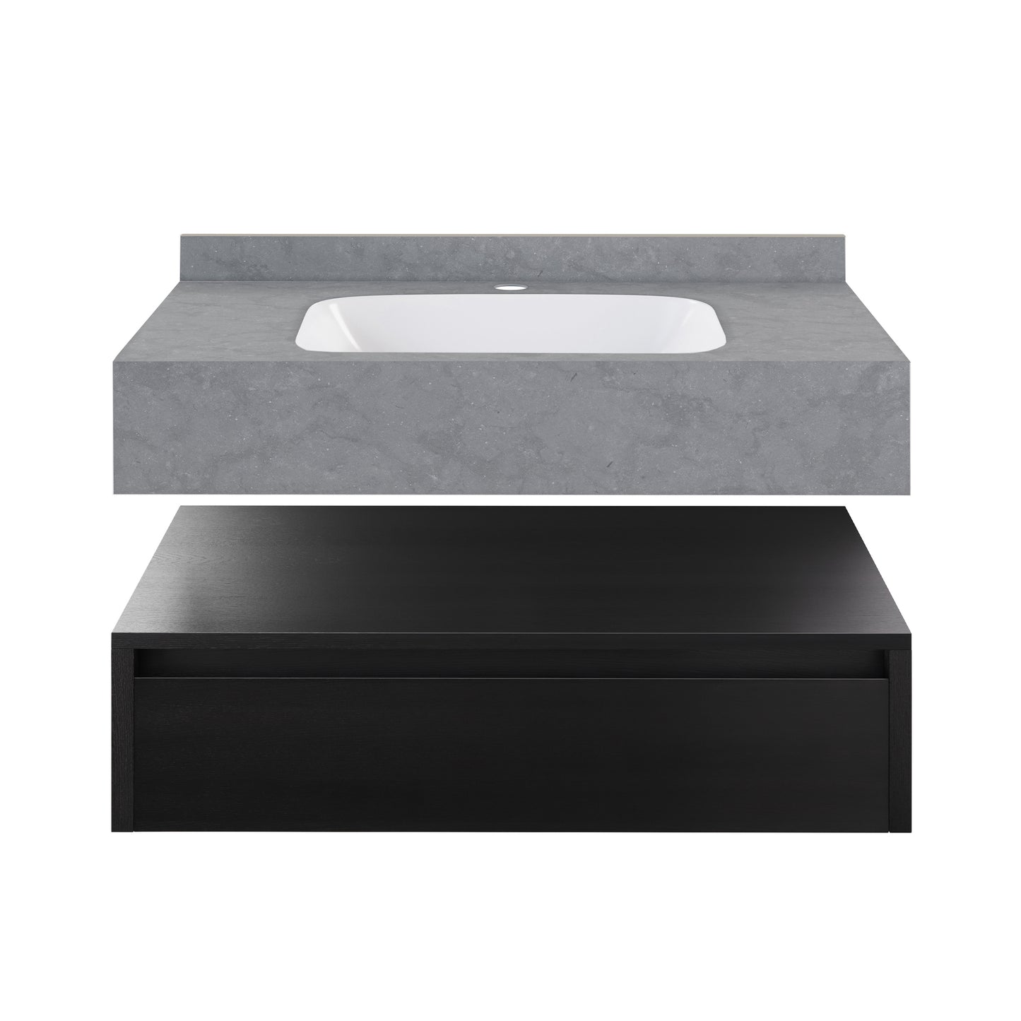 Swiss Madison, Avancer 36" Wall-Mounted Bathroom Vanity in Black Oak with Charcoal Grey Sink Top