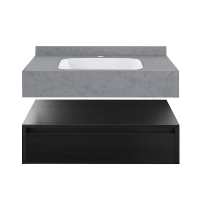 Swiss Madison, Avancer 36" Wall-Mounted Bathroom Vanity in Black Oak with Charcoal Grey Sink Top