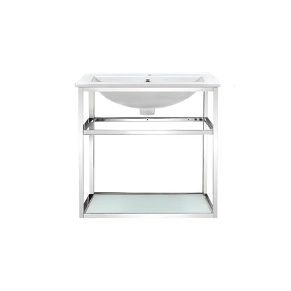 Swiss Madison, Pierre 24 Single, Open Shelf, Chrome Metal Frame Bathroom Vanity
