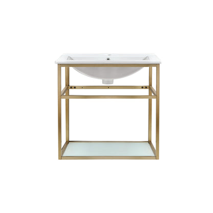 Swiss Madison, Pierre 24 Single, Open Shelf, Gold Metal Frame Bathroom Vanity