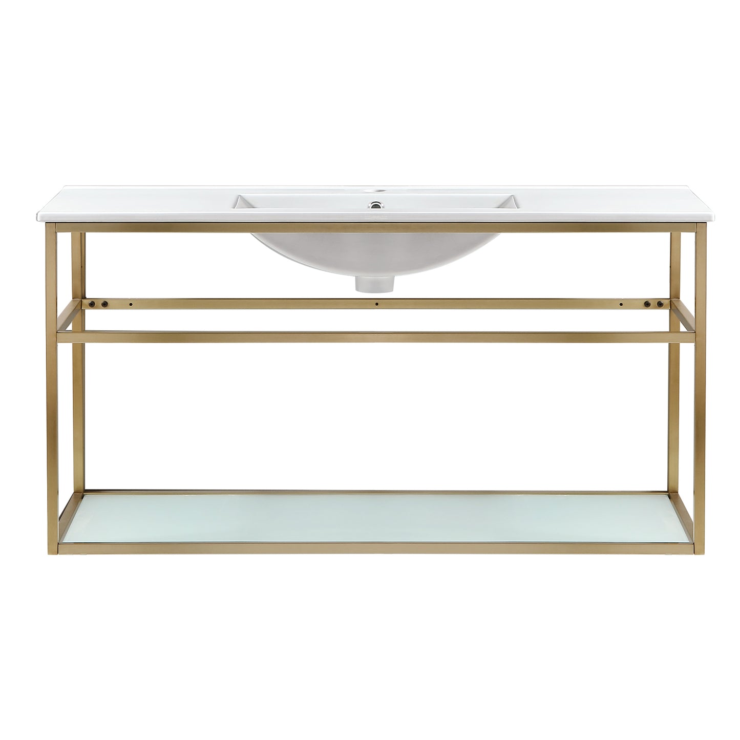 Swiss Madison, Pierre 48 Single, Open Shelf, Gold Metal Frame Bathroom Vanity