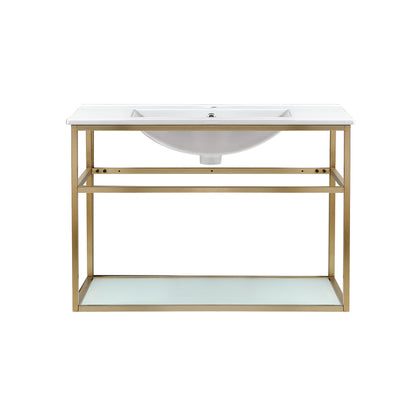 Swiss Madison, Pierre 30 Single, Open Shelf, Gold Metal Frame Bathroom Vanity