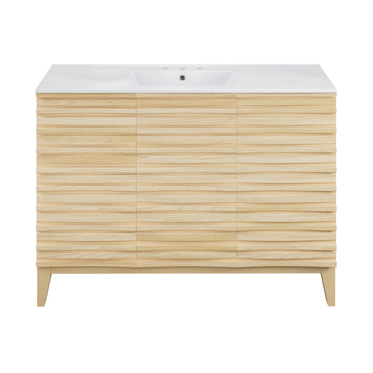 Swiss Madison, Cascade 48 in. Natural Oak Bathroom Vanity With White, 3-Hole Ceramic Sink Top
