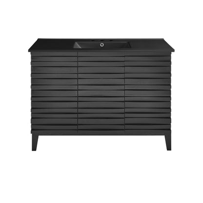 Swiss Madison, Cascade 48 in. Black Oak Bathroom Vanity With Black, 3-Hole Ceramic Sink Top
