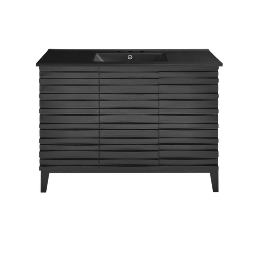 Swiss Madison, Cascade 48 in. Black Oak Bathroom Vanity With Black, 3-Hole Ceramic Sink Top