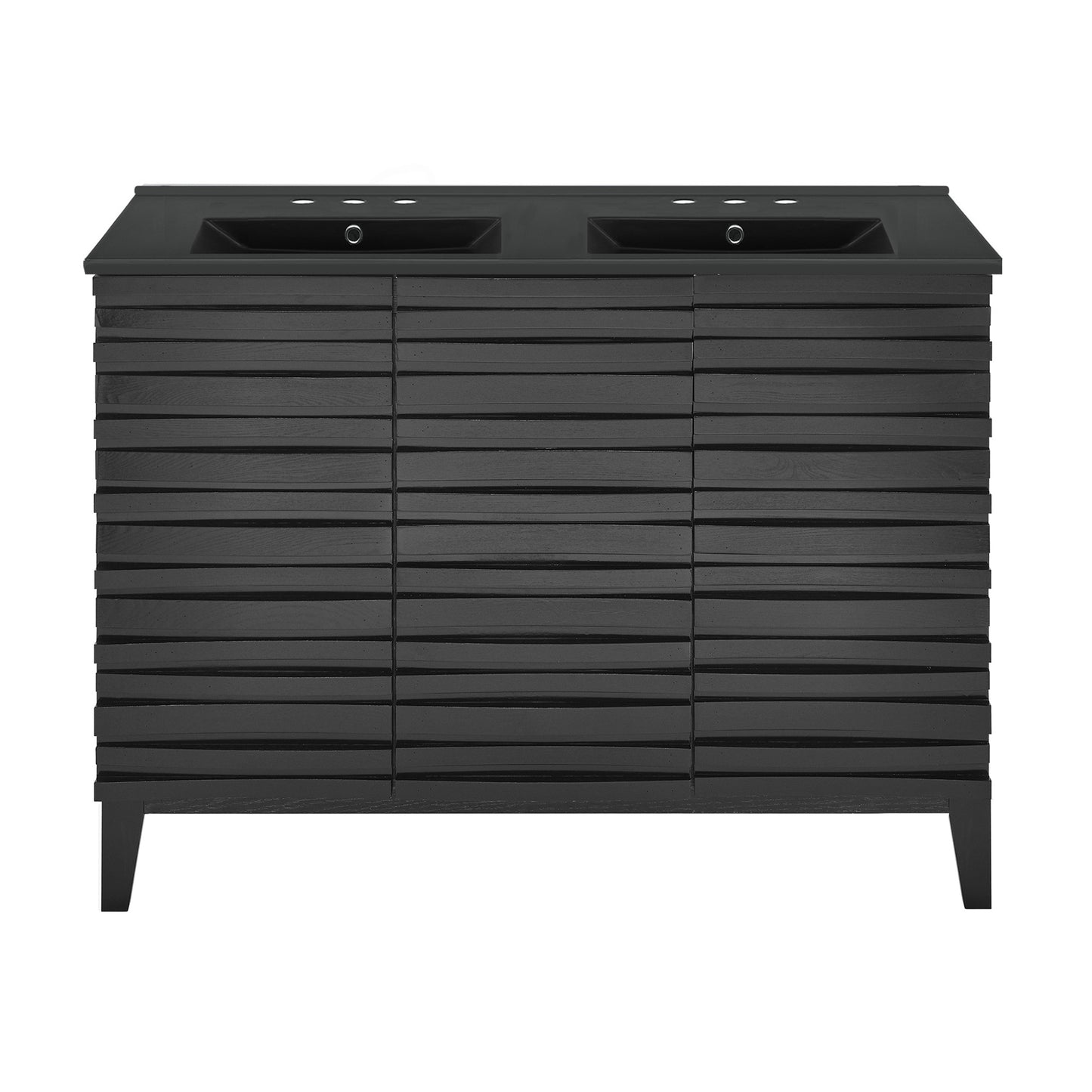 Swiss Madison, Cascade 48 in. Black Oak, Double Basin Bathroom Vanity With Black, 3-Hole Ceramic Sink Top