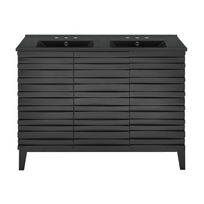 Swiss Madison, Cascade 48 in. Black Oak, Double Basin Bathroom Vanity With Black, 3-Hole Ceramic Sink Top