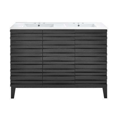 Swiss Madison, Cascade 48 in. Black Oak, Double Basin Bathroom Vanity With White, 3-Hole Ceramic Sink Top