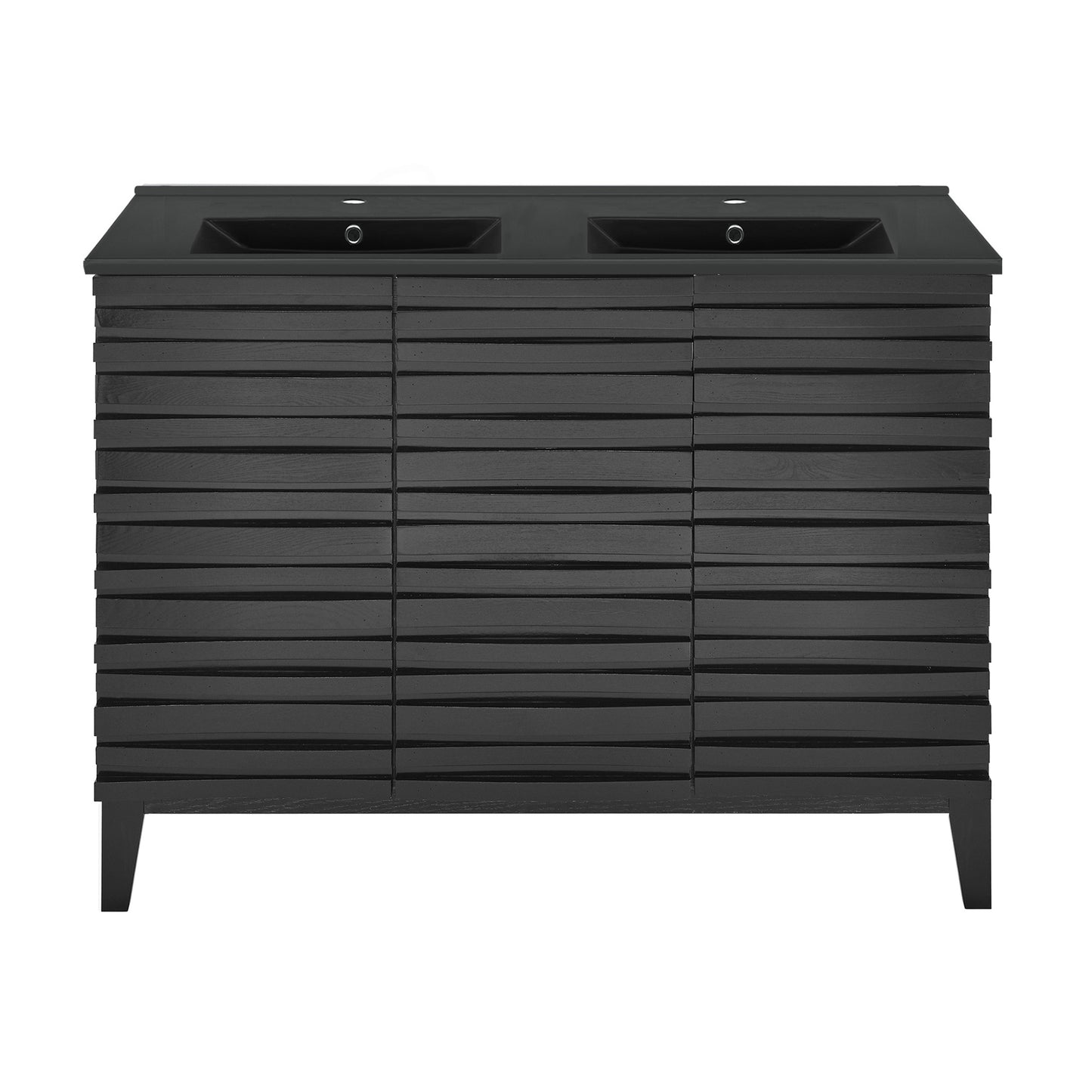 Swiss Madison, Cascade 48 in. Black Oak, Double Basin Bathroom Vanity With Black Ceramic Sink Top