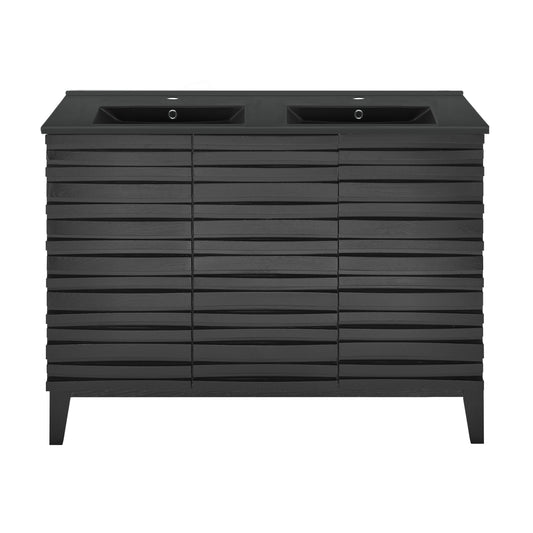 Swiss Madison, Cascade 48 in. Black Oak, Double Basin Bathroom Vanity With Black Ceramic Sink Top