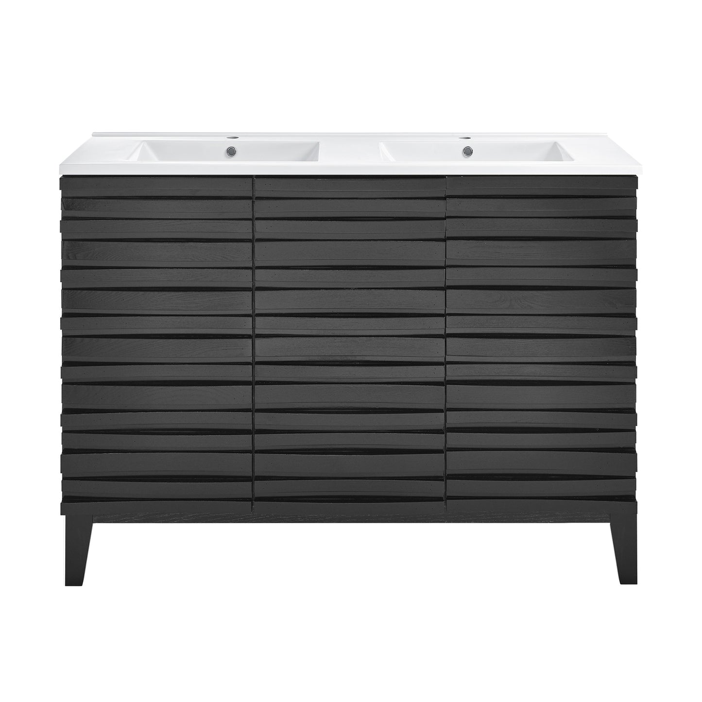 Swiss Madison, Cascade 48 in. Black Oak, Double Basin Bathroom Vanity With White Ceramic Sink Top