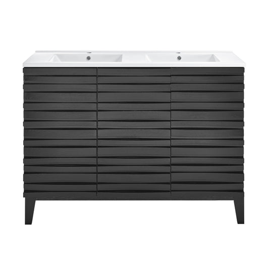 Swiss Madison, Cascade 48 in. Black Oak, Double Basin Bathroom Vanity With White Ceramic Sink Top