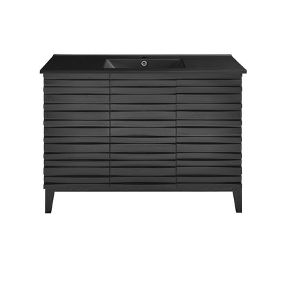Swiss Madison, Cascade 48 in. Black Oak Bathroom Vanity With Black Ceramic Sink Top