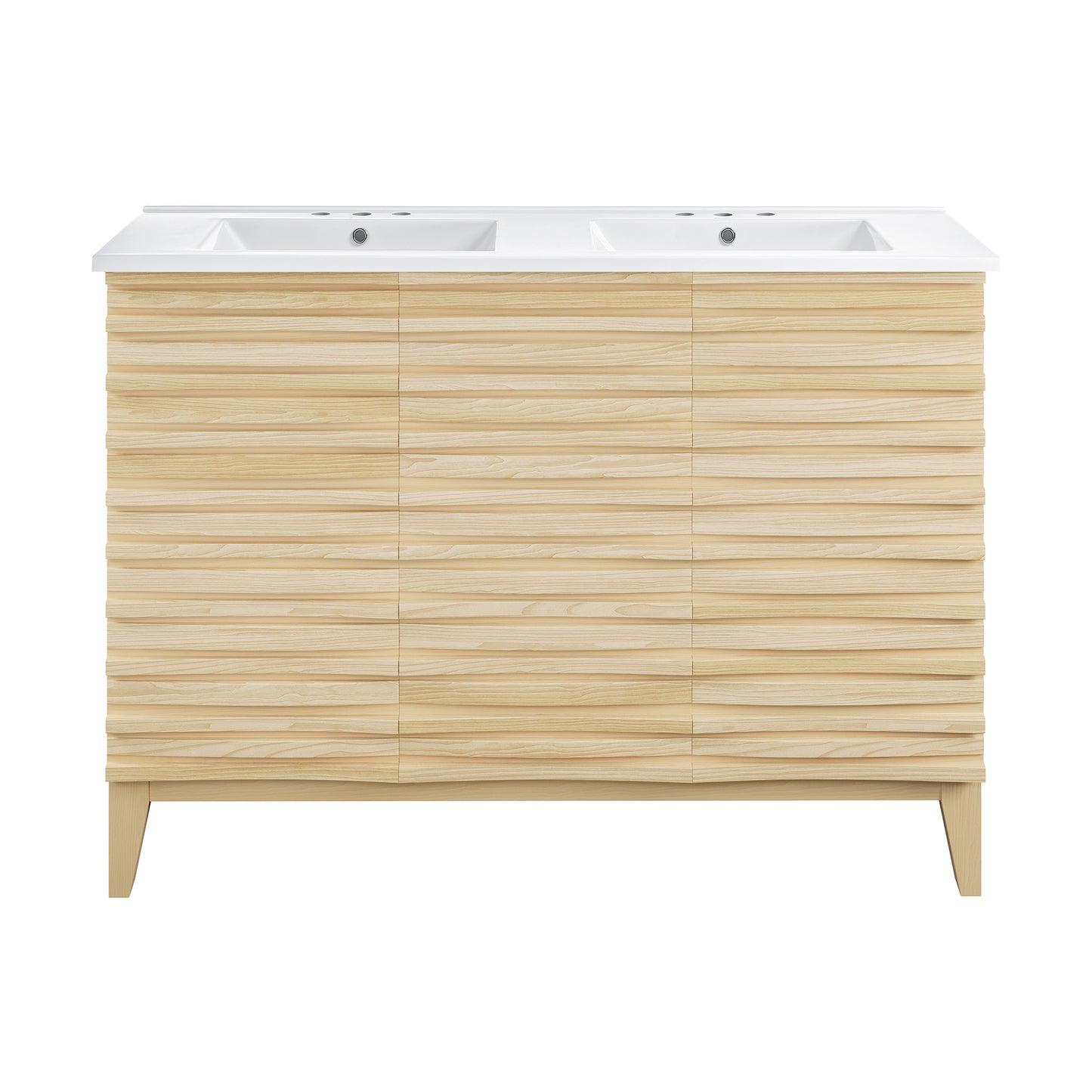 Swiss Madison, Cascade 48 in. Natural Oak, Double Basin Bathroom Vanity With White, 3-Hole Ceramic Sink Top