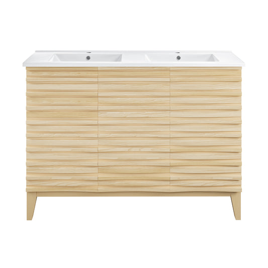 Swiss Madison, Cascade 48 in. Natural Oak, Double Basin Bathroom Vanity With White Ceramic Sink Top