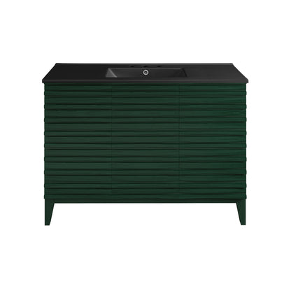 Swiss Madison, Cascade 48" Freestanding Bathroom Vanity in Green Oak with Black 3-Hole Widespread Sink Top