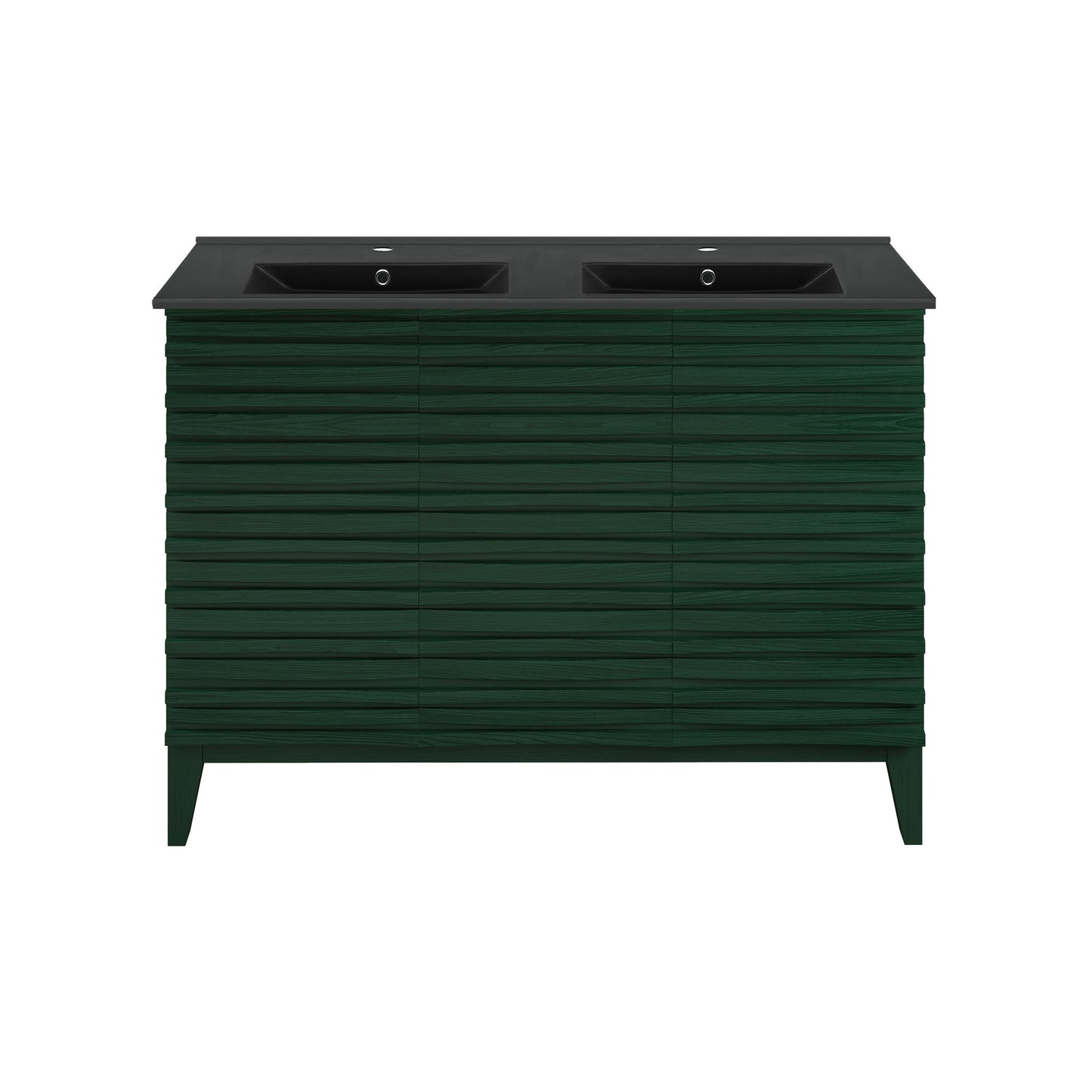 Swiss Madison, Cascade 48" Freestanding Bathroom Vanity in Green Oak with Black Double Basin Sink Top