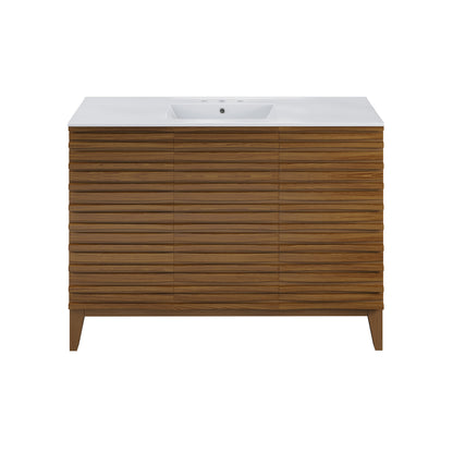 Swiss Madison, Cascade 48 in. Brown Oak Bathroom Vanity With White, 3-Hole Ceramic Sink Top