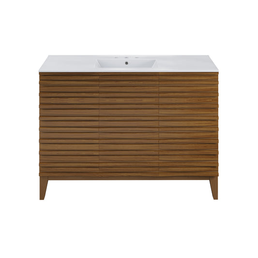 Swiss Madison, Cascade 48 in. Brown Oak Bathroom Vanity With White, 3-Hole Ceramic Sink Top