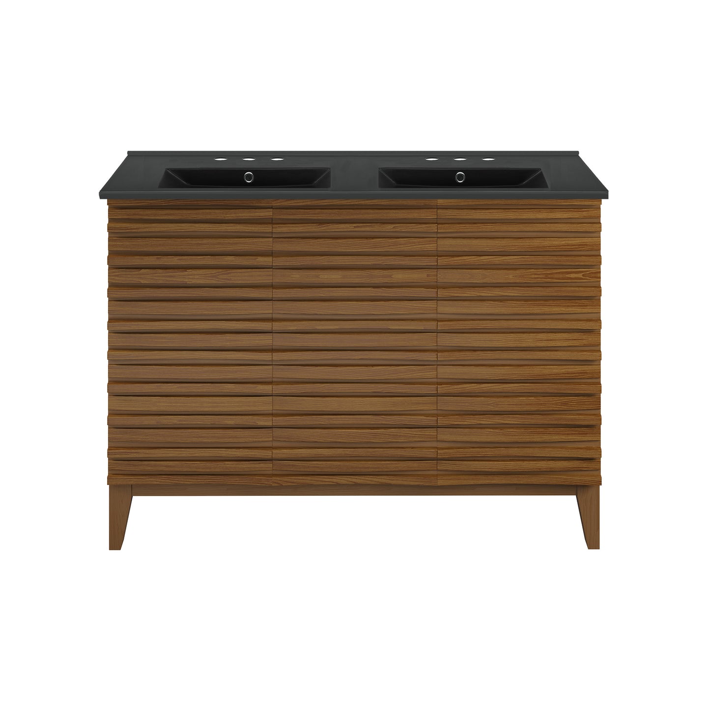 Swiss Madison, Cascade 48 in. Brown Oak, Double Basin Bathroom Vanity With Black, 3-Hole Ceramic Sink Top