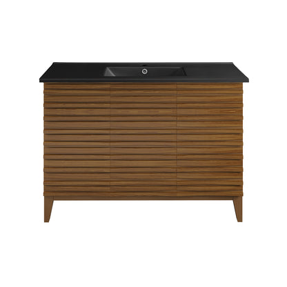 Swiss Madison, Cascade 48 in. Brown Oak Bathroom Vanity With Black Ceramic Sink Top