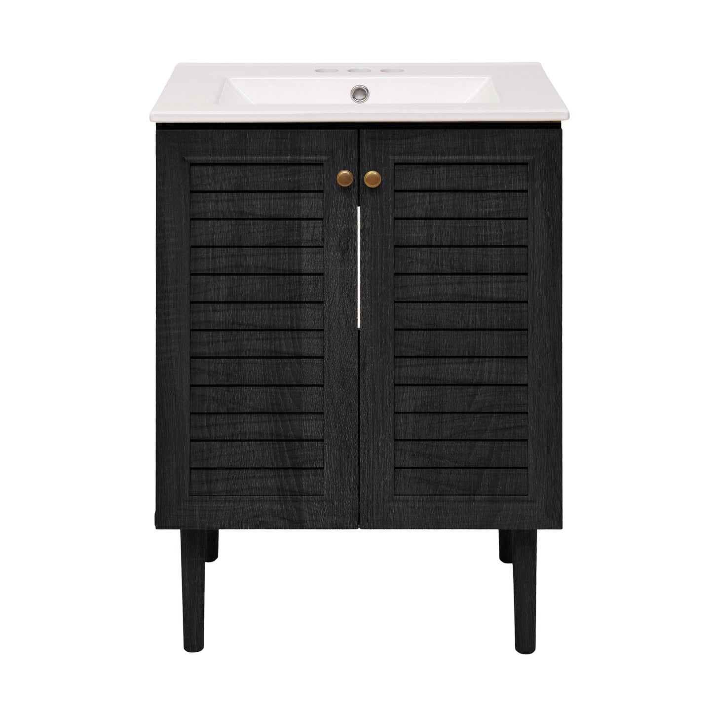 Swiss Madison, Bron 24" Freestanding Bathroom Vanity in Black Oak with 3-Hole Centerset Sink Top