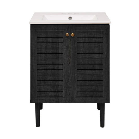 Swiss Madison, Bron 24" Freestanding Bathroom Vanity in Black Oak with 3-Hole Centerset Sink Top