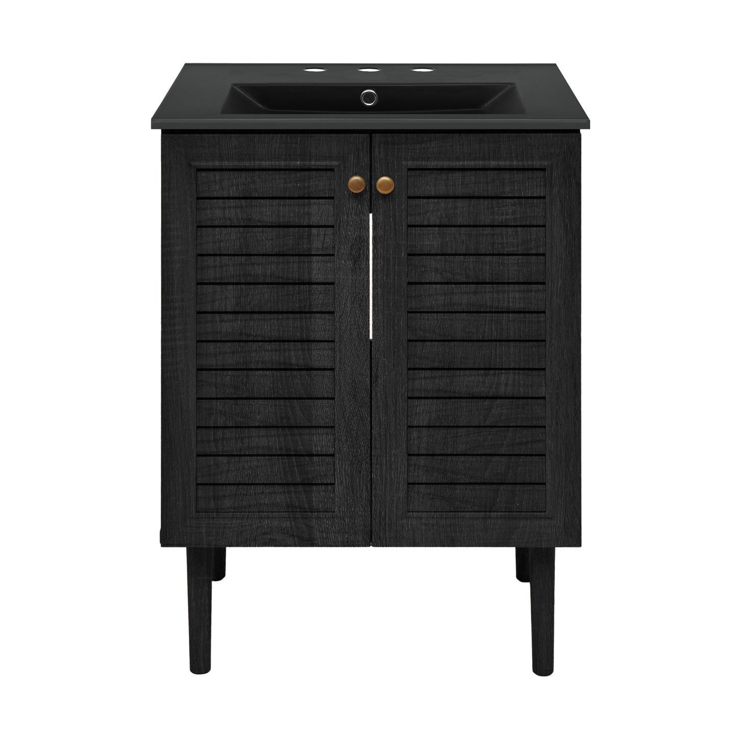 Swiss Madison, Bron 24" Freestanding Bathroom Vanity in Black Oak with Black 3-Hole Widespread Sink Top