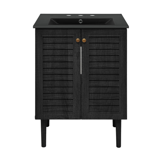 Swiss Madison, Bron 24" Freestanding Bathroom Vanity in Black Oak with Black 3-Hole Widespread Sink Top