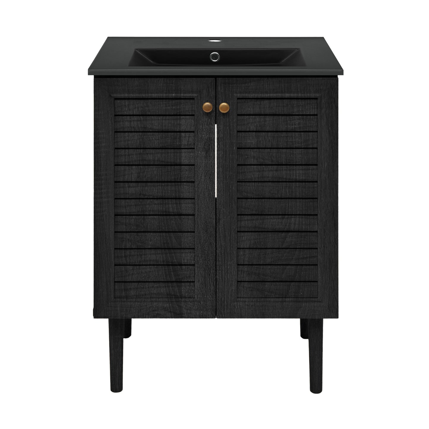 Swiss Madison, Bron 24" Freestanding Bathroom Vanity in Black Oak with Black Sink Top
