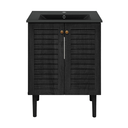 Swiss Madison, Bron 24" Freestanding Bathroom Vanity in Black Oak with Black Sink Top